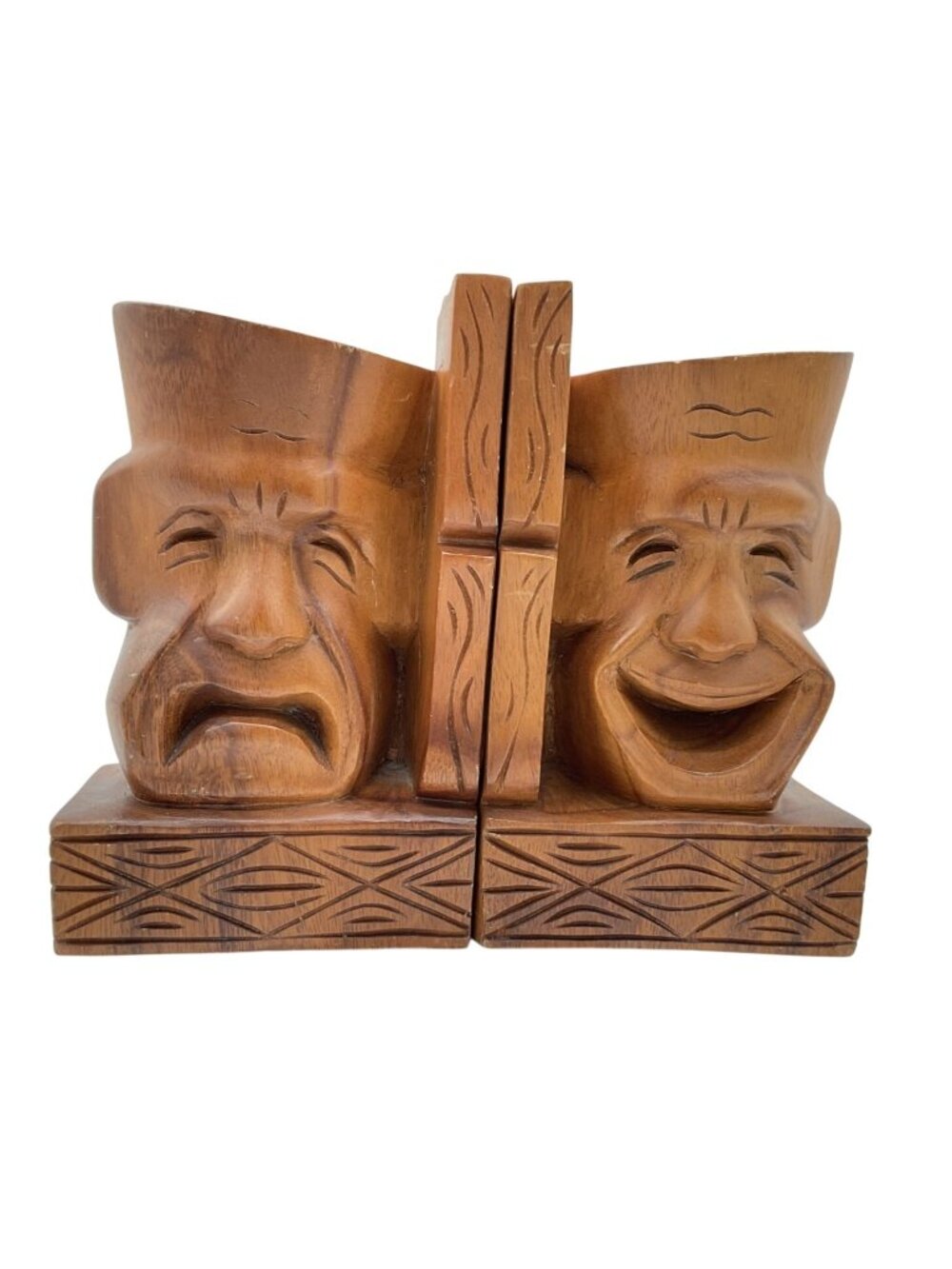 Vtg 1960s MCM Comedy & Tragedy Theatre Bookends Solid Wood by Mirsani 8 x 5 x 3